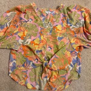 Rose & Olive Multicolor Floral Blouse - Orange, Green, Purple